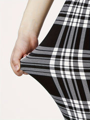 Plus Size Plaid Print Skinny Leggings, Casual High Waist Stretchy Leggings For Spring & Summer, Women's Plus Size Clothing