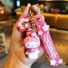 Sanrio Hello Kitty Sakura Pink Doll Keychain With Floral Charm, Cute Cartoon Durable Pendant For Men