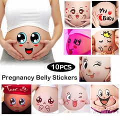 10PCS Pregnancy Belly Stickers Set, Maternity Funny Facial Expressions Decals, Baby Bump Keepsake, Photo Prop, Creative Pregnant Women Gift, Paper Belly Art for Expecting Mothers 14+