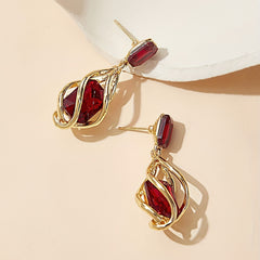 Twisted Cage Design With Shiny Rhinestone Decor Dangle Earrings Alloy Jewelry Banquet Accessories Pick A Color U Prefer