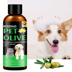 Natural Olive Essence Pet 3-in-1 Shampoo, Hair Care And Bath Gel, Mild And Clean, Soothe The Skin, Make The Fur Shiny, Safe And Healthy, Common For Cats And Dogs