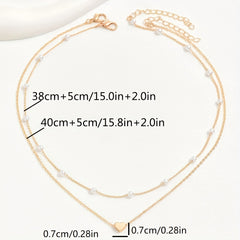 2pcs/Set Exquisite Faux Pearl Chain Necklace Women's Retro Design Stacking Love Faux Pearl Thin Chain Necklace Clavicle Chain