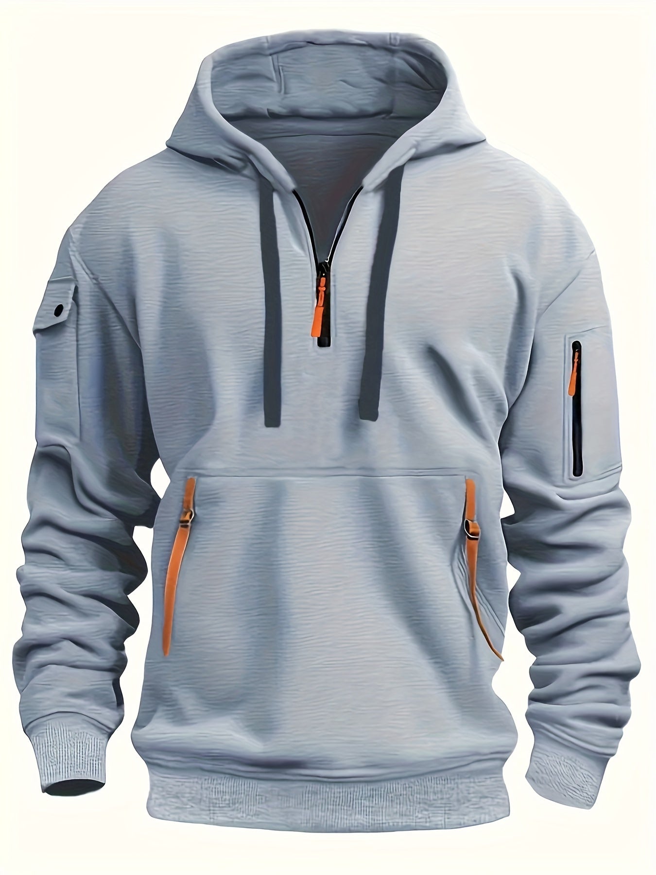 Men's Casual Sports Hoodie, Athletic Pullover Zippered Pockets, Comfort Fit