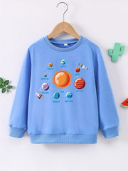 Solar System Print Boy's Casual Sweatshirt Trendy Long Sleeve Loose Comfy Pullover Tops For Fall Spring