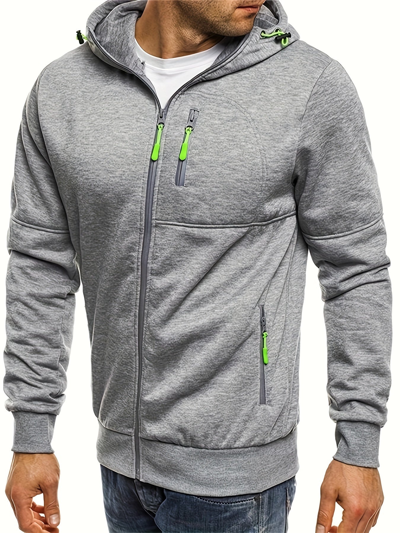 Stylish Mens Zip Up Hoodie with Secure Zip Pockets - Perfect for Comfortable Spring/Fall Fitness & Running - All-Season Workout Jacket