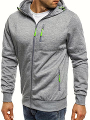 Stylish Mens Zip Up Hoodie with Secure Zip Pockets - Perfect for Comfortable Spring/Fall Fitness & Running - All-Season Workout Jacket