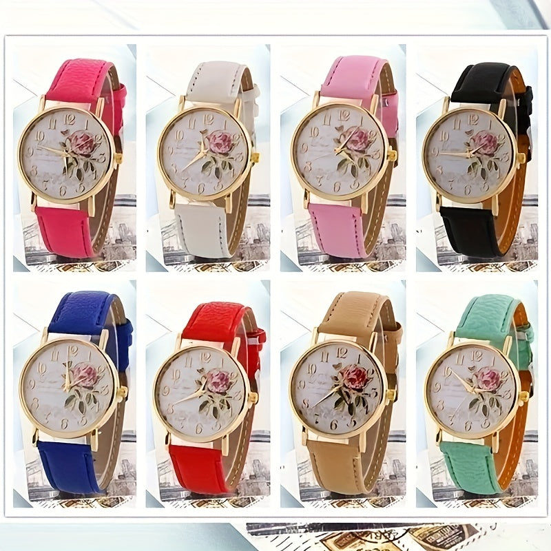 Elegant Rose Flower Embellished Quartz Wristwatch - Fashionable Casual Design - Perfect Gift for Special Occasions