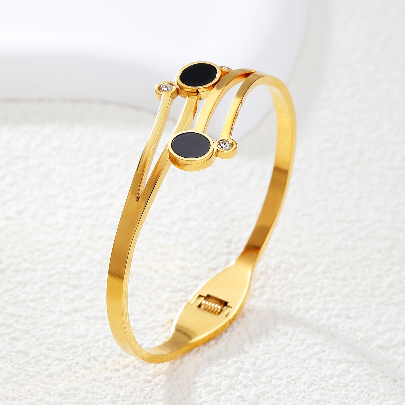 Personality Stainless Steel Inlaid Zircon Cuff Bangle 18K Gold Plated Hand Decoration Ornament