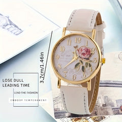 Elegant Rose Flower Embellished Quartz Wristwatch - Fashionable Casual Design - Perfect Gift for Special Occasions