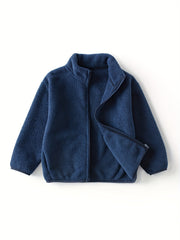 Boys Trendy Solid Color Fleece Jacket - Ultra-Soft, Warm & Stylish - Zip Up Stand Collar for Spring, Fall, Winter Outdoor Adventures