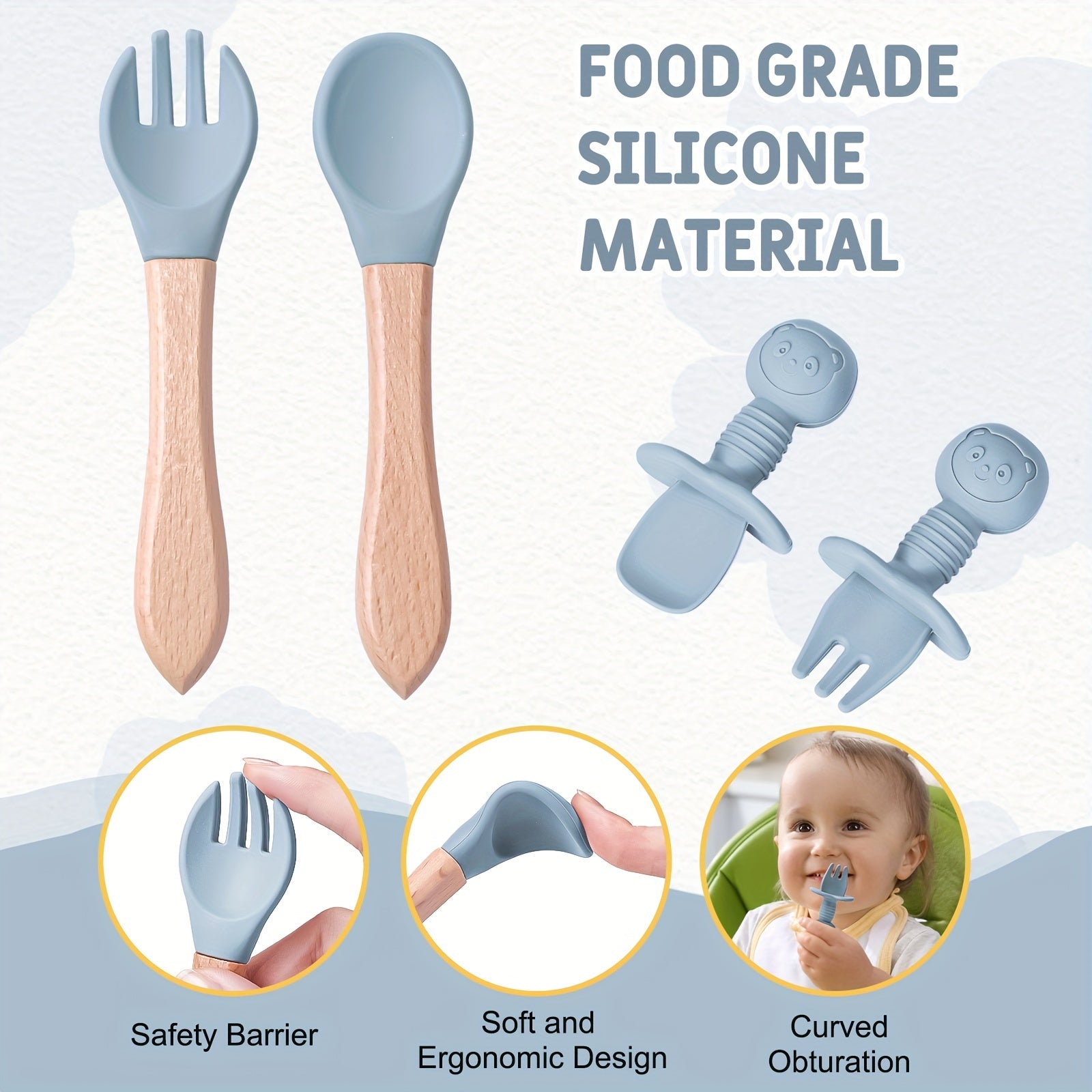 11-Piece Silicone Feeding Tableware Set - Durable, Soft, BPA-Free, 3-Compartment Plate, Wooden Utensils, Anti-Fall Cup - Perfect Gift for Christmas, Halloween, Thanksgiving Day, and New Years