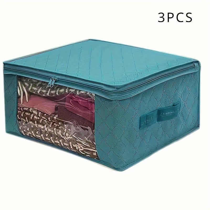 3pcs Collapsible Clothing Storage Bins With Lids & Handles - Perfect For Bedroom, Dorm Organization | Durable Polyester Fabric Fabric Storage Bins Bedroom Organizers And Storage