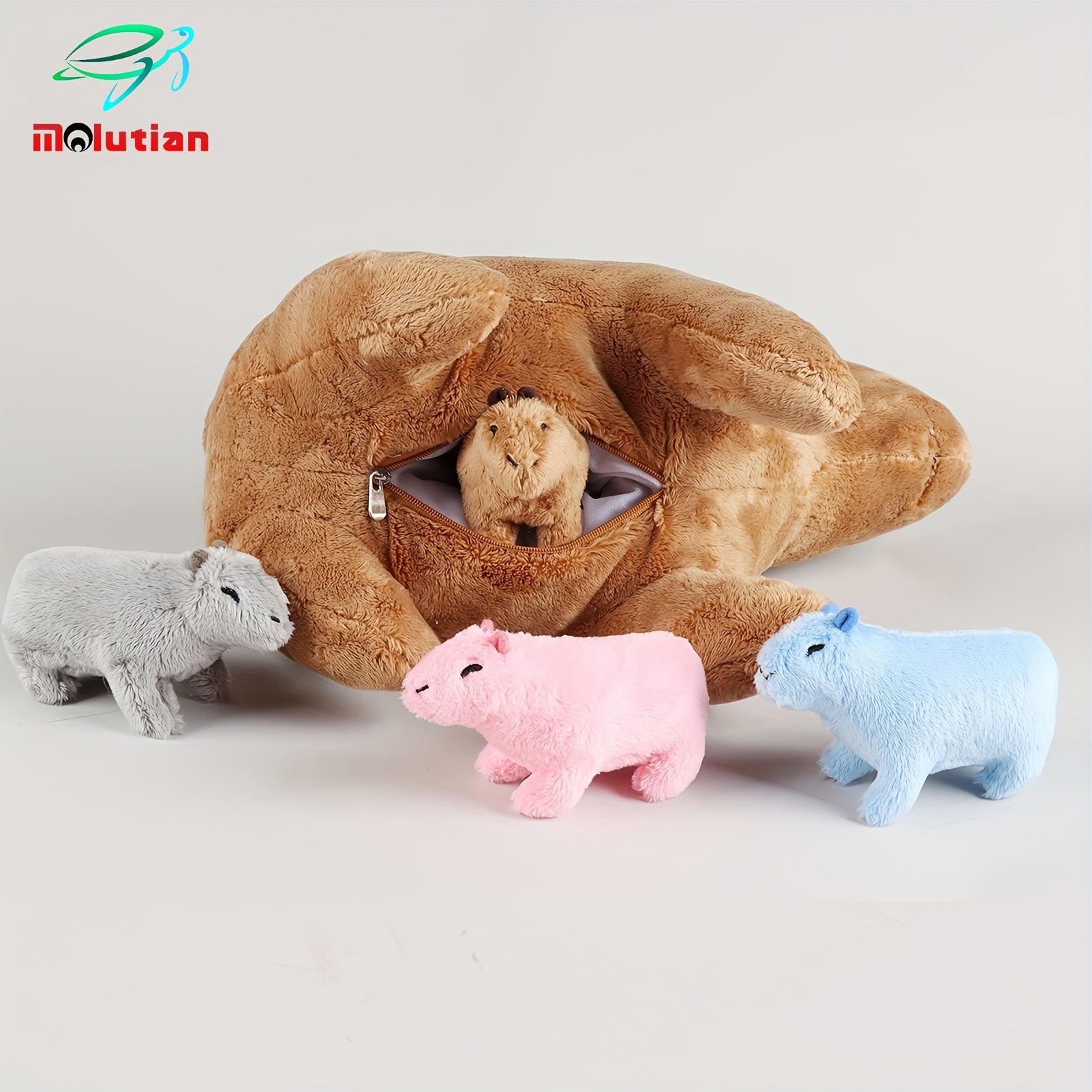 Adorable 34cm/13.38in Capybara Plush Dolls With 4 Baby Plush In Her Tummy - Perfect Gift For Kids Of All Ages! As Halloween, Chrismas Gift