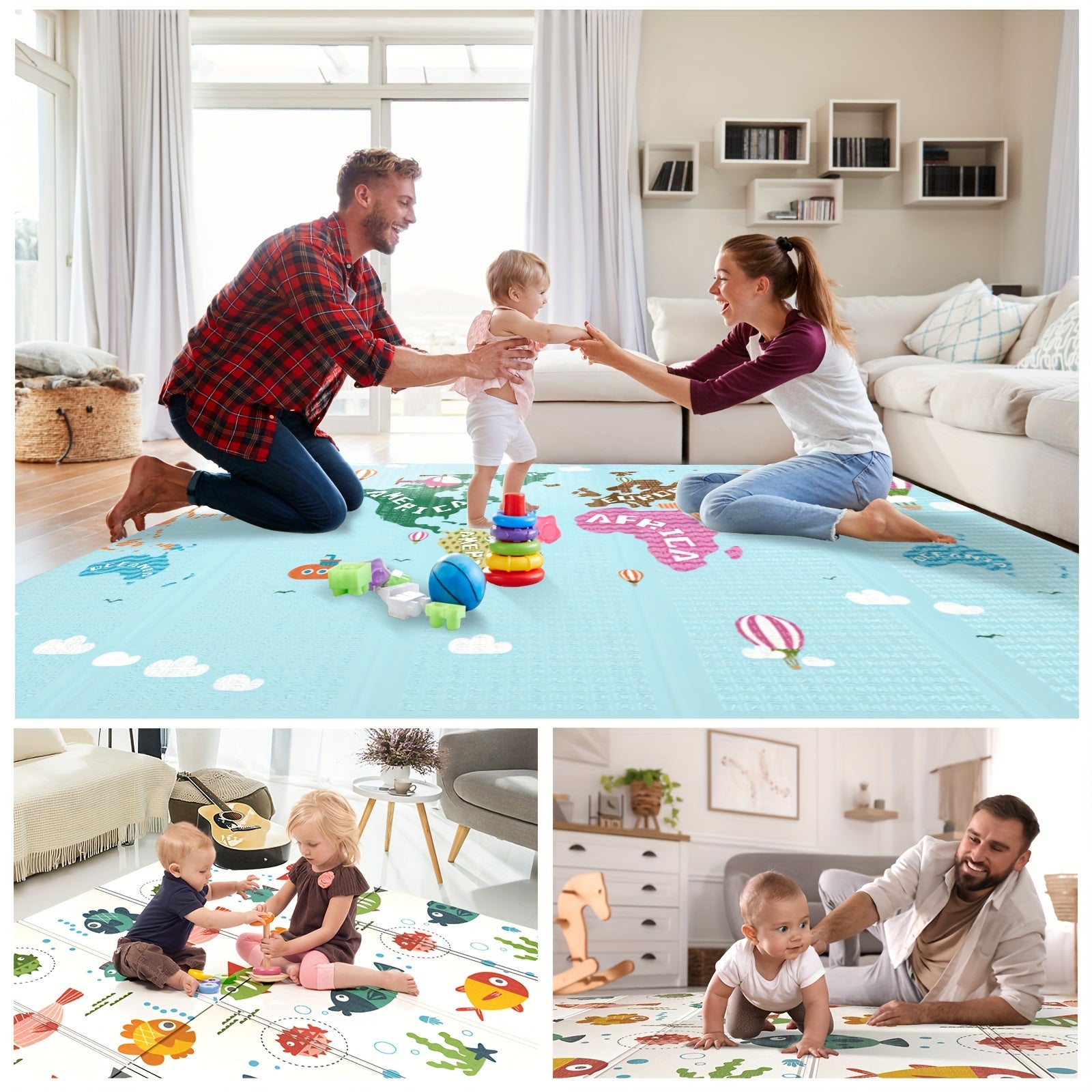 OSLINE Baby Play Mats for Floor, Newborn Foldable Foam Playmat, Baby Crawling Mat, Large Baby Soft Play Mats for Floor From Birth, Waterproof Double-Sided Play Mat for Toddlers(197×177×1.5cm)