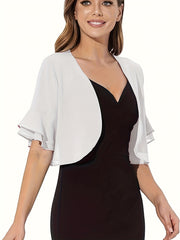 Layered Flare Sleeve Crop Blouse, Versatile Open Front Blouse For Spring & Summer, Women's Clothing