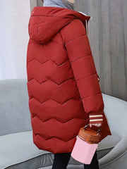 Warm & Stylish Women's Color Block Hooded Coat - Casual Midi Outerwear with Easy Machine Wash Care