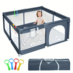 aby Playpen for Babies and Toddlers, Safety Play Yard with Anti-Collision Foam and Breathable Mesh, Indoor Kids Activity Center, Including 50 Ocean Balls y 4 Pull Rings, As Halloween, Chrismas Gift