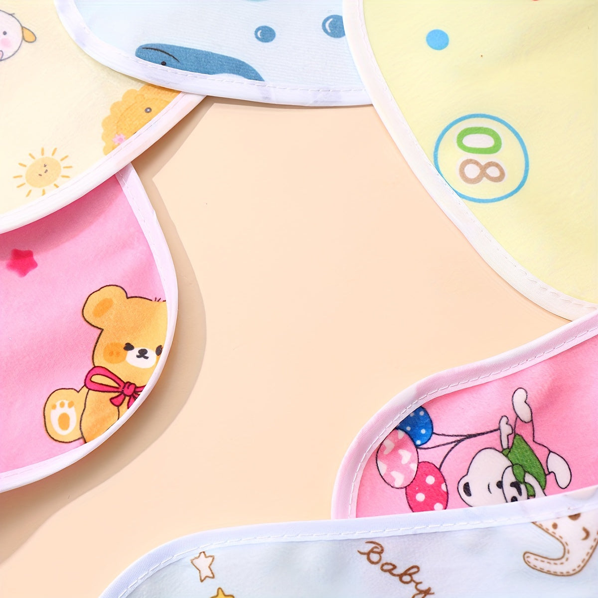 Baby Delightful Crystal Velvet Waterproof Bibs - Adorable Designs for Mess-Free Meals at Home - Luxuriously Soft, U-Shaped Protection