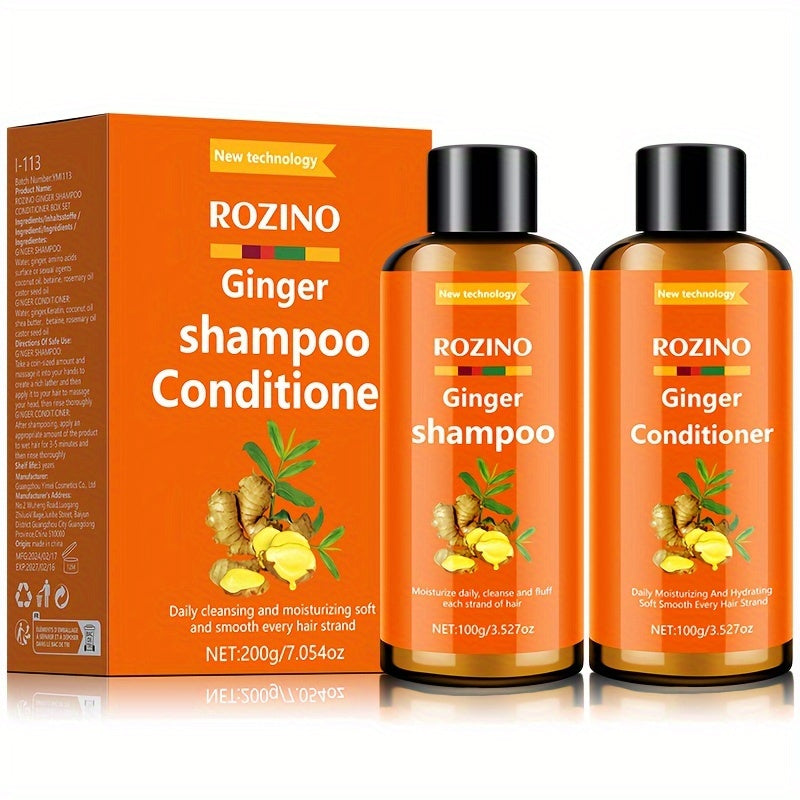 200g Ginger Shampoo And Conditioner Set For Men And Women, Ginger Extract Moisturizing, Anti-Dandruff, Revitalizes Hair, Leaves Hair Soft And Silky