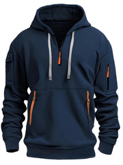 Men's Casual Sports Hoodie, Athletic Pullover Zippered Pockets, Comfort Fit