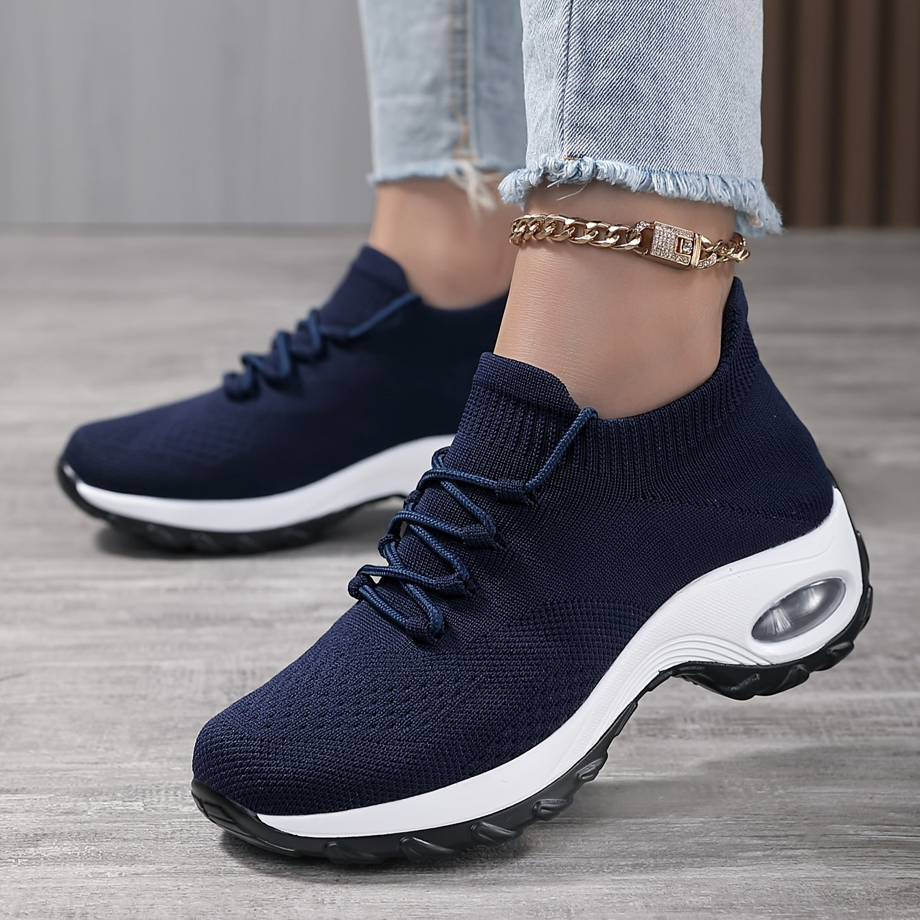 Womens Fashionable Chunky Knit Sneakers - Breathable & Comfortable - Stylish Lace-Up Design - Ideal for Casual, Outdoor & Sport - Lightweight & Durable