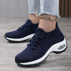 Womens Fashionable Chunky Knit Sneakers - Breathable & Comfortable - Stylish Lace-Up Design - Ideal for Casual, Outdoor & Sport - Lightweight & Durable