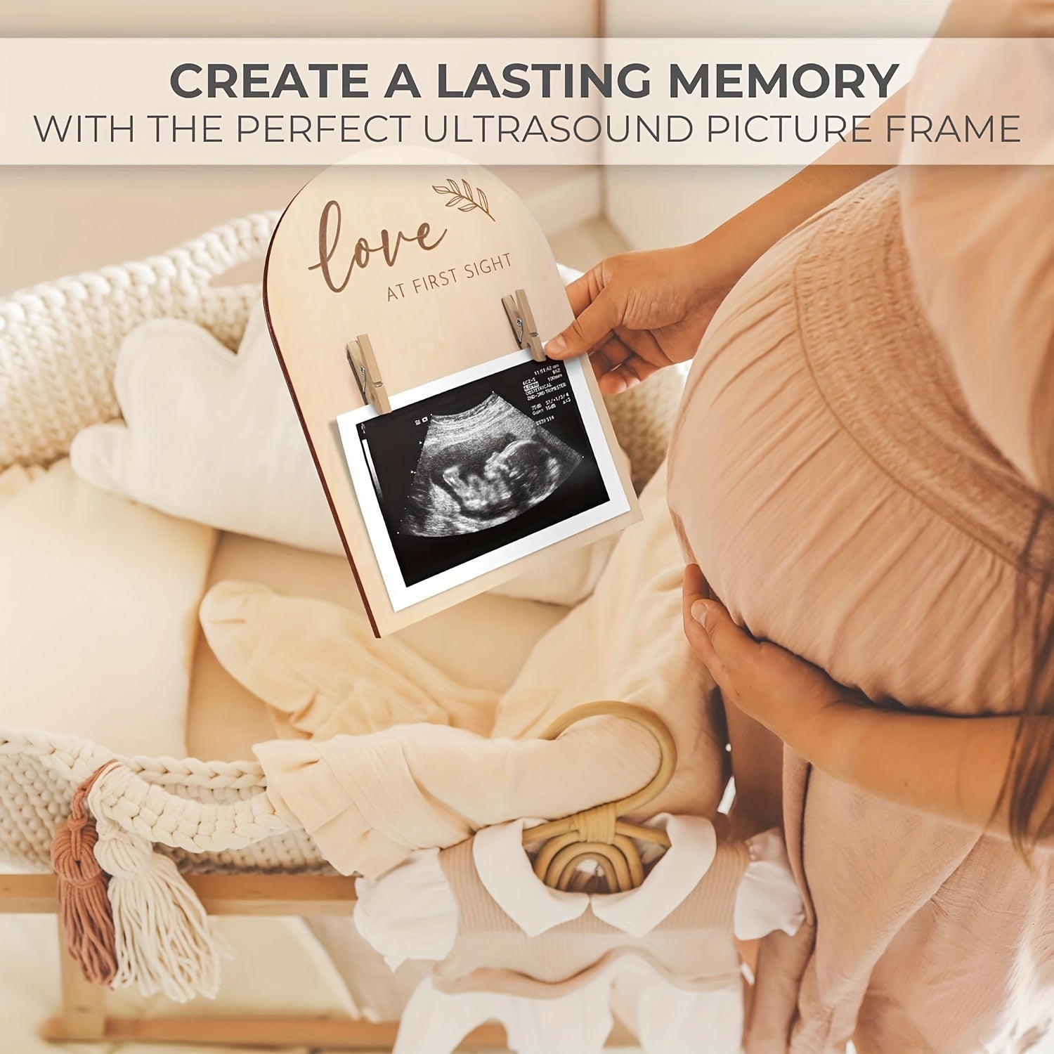 1pc Creative Wooden Ultrasonic Photo Frame, Double-sided Logo, Pregnancy Announcement Sign, Ultrasonic Photo Frame, Pregnancy Gift For New Mothers, Room Decor