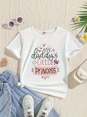 Daddys Little Princess Graffiti Tee - Soft & Breathable, Adorable Hearts Print, Short Sleeve Girls T-Shirt for Fun Spring & Summer Outdoors, Perfect Fathers Day Gift