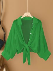 Solid Single Button Chiffon Blouse, Versatile Drop Shoulder Blouse For Spring & Fall, Women's Clothing