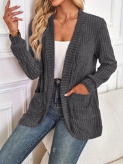 Trendy Solid Open Front Cardigan - Long Sleeve Drop Shoulder Outwear - Stylish & Comfortable for Spring to Fall - Perfect Womens Wardrobe Staple