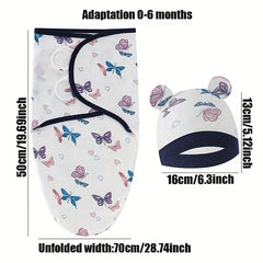 Newborn Swaddle Set: 0-6 Months Adjustable Swaddle Blanket for Boys And Girls, Hand Wash Only, Floral Pattern, Suitable for 0-3 Years, Cotton Material, Muratomedo Brand