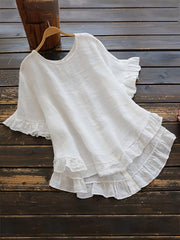 Sold Ruffle Trim Simple Blouse, Casual Button Back Blouse For Spring & Summer, Women's Clothing