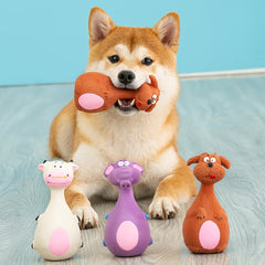 Chewy Dog Toy Set: 4 Playful Rubber Toys with Cartoon Designs for Your Pooch - Kerala Elegance