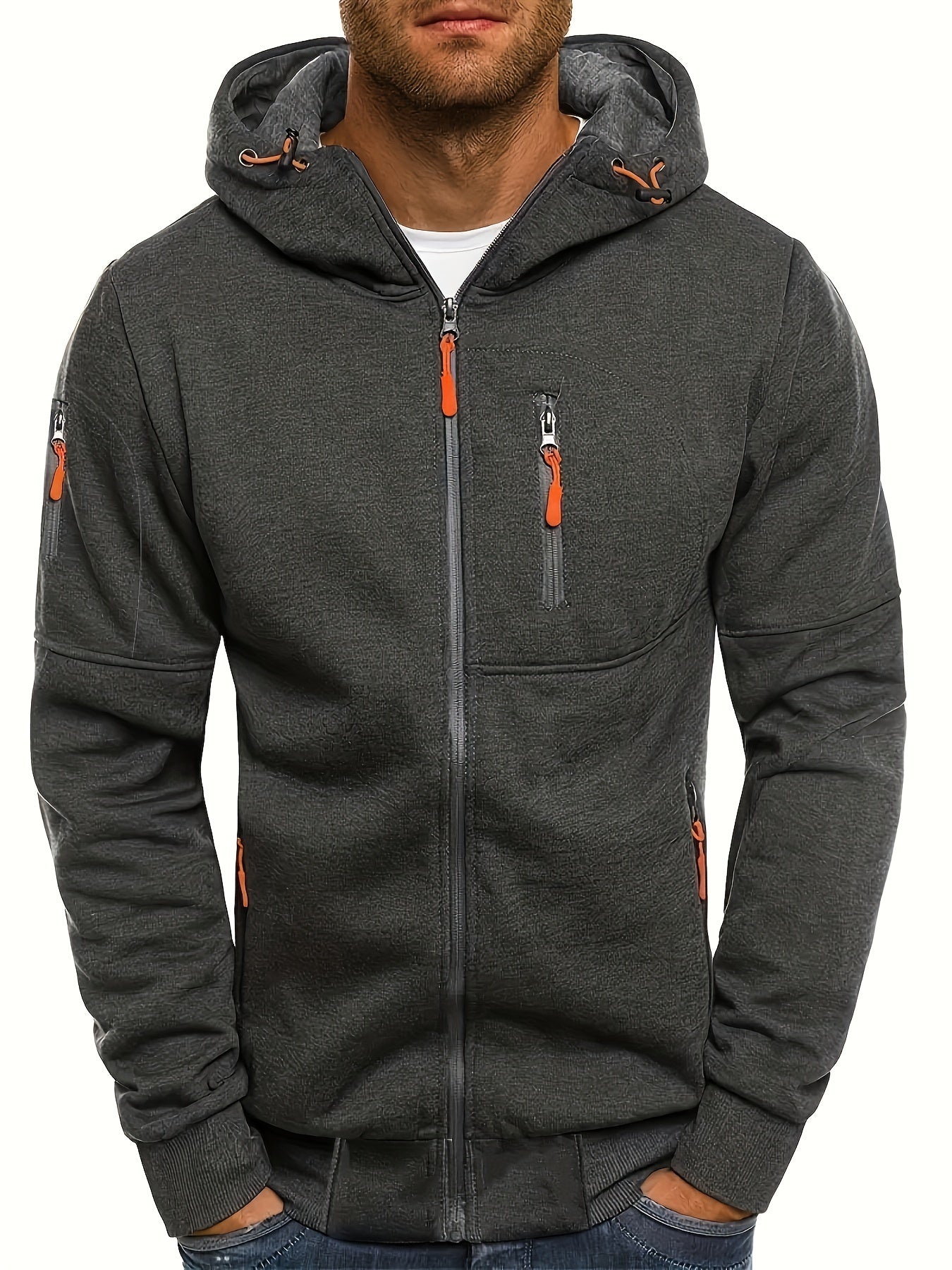 Mens Comfort-fit Hooded Zip-Up Sweatshirts - Stylish & Breathable for Outdoor Sports - Long Sleeves with Multipurpose Pockets