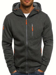 Mens Comfort-fit Hooded Zip-Up Sweatshirts - Stylish & Breathable for Outdoor Sports - Long Sleeves with Multipurpose Pockets