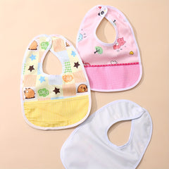 Random 3pcs Velvet Waterproof Bibs, Cartoon Bibs For Feeding And Drooling