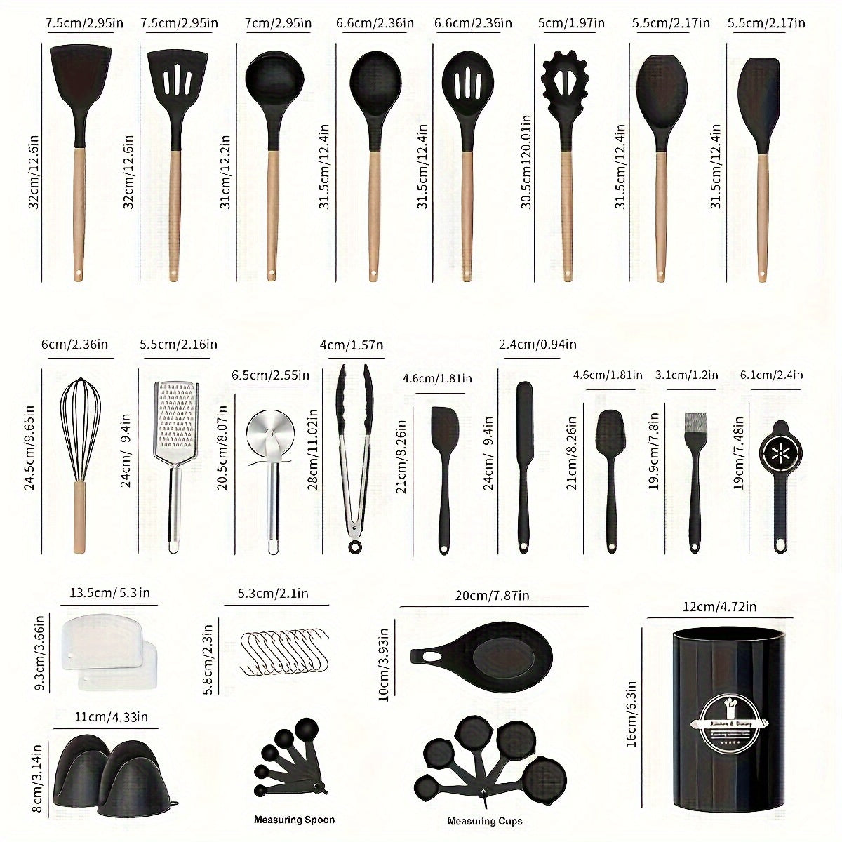 43pcs/set, Silicone Cooking Utensils Set, Non-Stick Heat Resistant Kitchen Utensils Spatula Set With Wooden Handle For Baking, Cooking, And Mixing, Best Kitchen Gadgets Tools With Holder, Kitchen Stuff