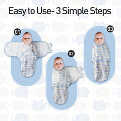 3-Piece Baby Swaddle Sleep Sacks Set - Heavenly Blue with Adorable Elephant & Stripe Designs - Ultra-Soft, Cozy, Secure Swaddling for Newborns