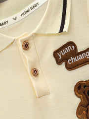 Little Boys Casual Suit - Cute Bear & Letter Embroidered Shirt Top + Shorts