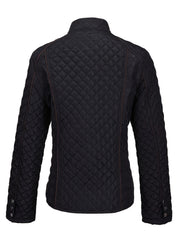 Argyle Quilted Zip Up Jacket Ciat, Elegant Long Sleeve Warm Outerwear For Fall & Winter, Women's Clothing