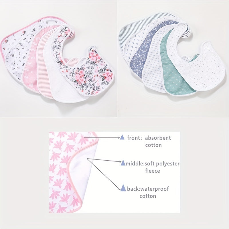 5pcs Super Absorbent Waterproof Baby Bib Set - Soft Cotton Drooling & Teething Protection - Adorable Three-layer Design with Bottom Shield - Ideal for Feeding Time and Easter Gifts