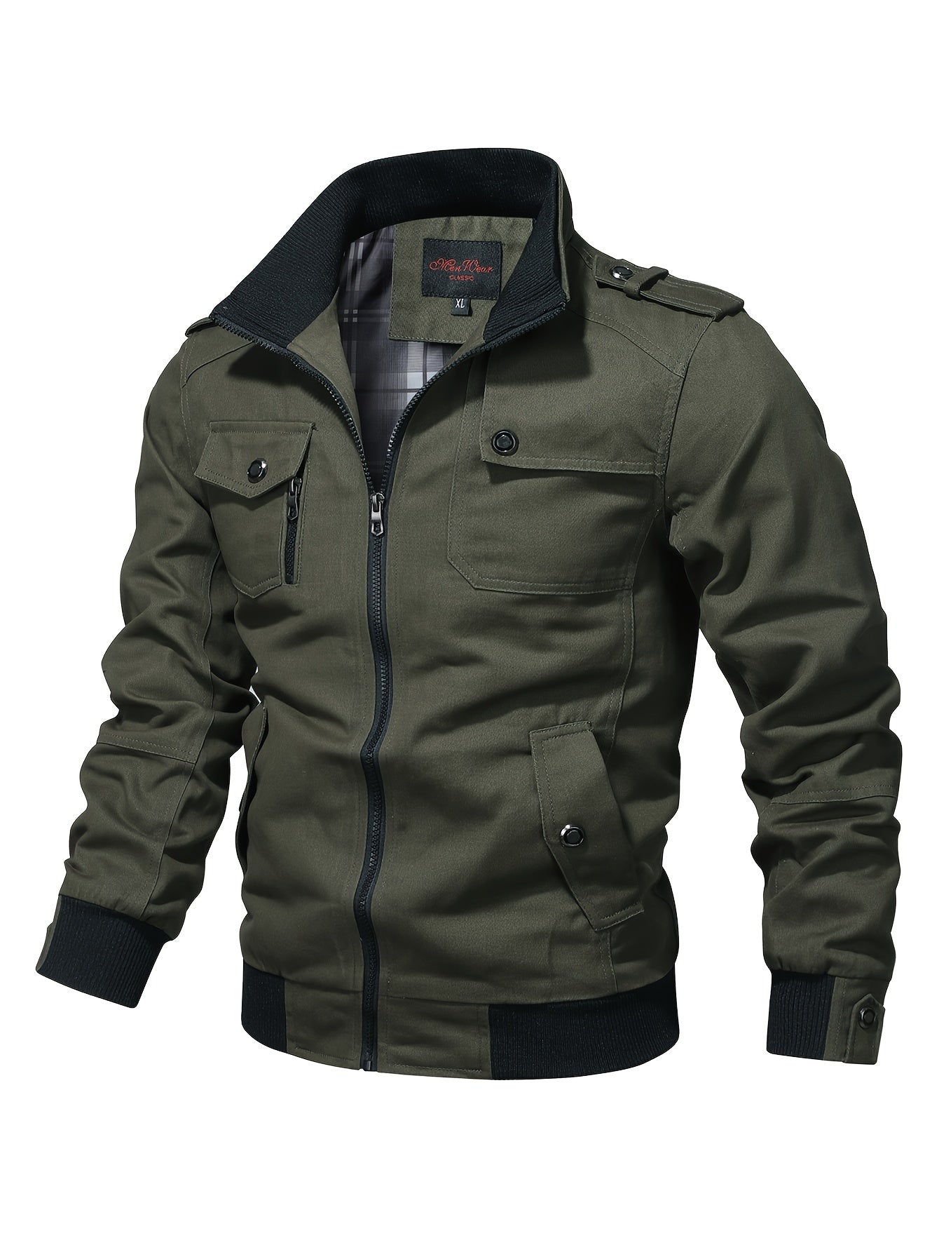 Trendy Mens Cotton Bomber Jacket - Stand Collar, Secure Pockets, Ideal for Autumn & Winter