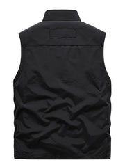 Mens Stylish Cargo Vest with Zipper Pockets - Rugged Stand Collar Zip-Up for Spring Summer Outdoors - Perfect for Fishing & Photography Adventures