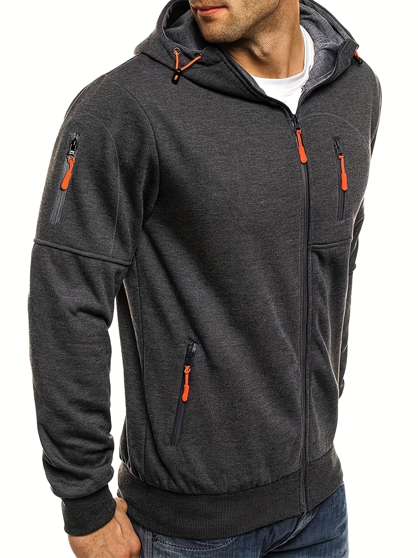 Mens Comfort-fit Hooded Zip-Up Sweatshirts - Stylish & Breathable for Outdoor Sports - Long Sleeves with Multipurpose Pockets