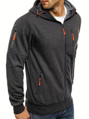 Mens Comfort-fit Hooded Zip-Up Sweatshirts - Stylish & Breathable for Outdoor Sports - Long Sleeves with Multipurpose Pockets