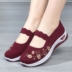 Womens Artisan-Embroidered Floral Sneakers - Lightweight, Soft Sole Platform Slip-Ons for Comfortable Daily Wear - Fashionable, breathable walking shoes for a stylish, versatile look