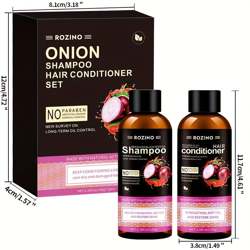 2pcs/Set Red Onion Black Seed Oil Wash And Care Set, Natural Onion Extracts For Deep Moisturizing Hair, Healthy Hair, Making Hair Natural And Smooth, travel essential