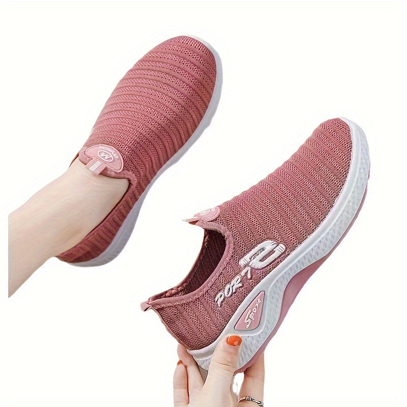 Women's Breathable Flying Woven Sneakers, Casual Slip On Outdoor Shoes, Lightweight Low Top Sport Shoes