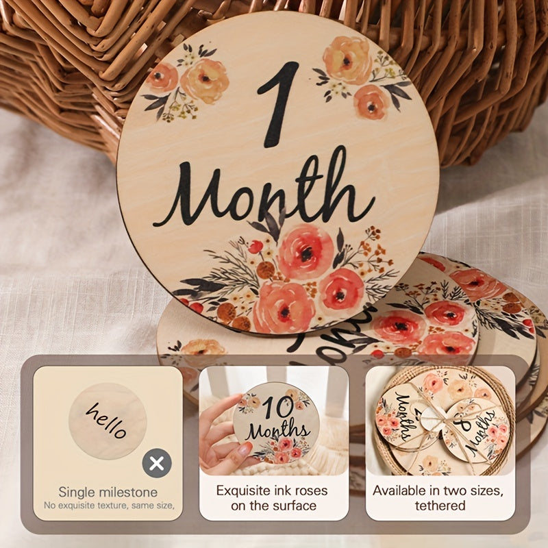 Wooden Flower Newborn Month Milestone Cards, Premiun Forged Woodplywood, Keep Track Of Your Baby Every Month