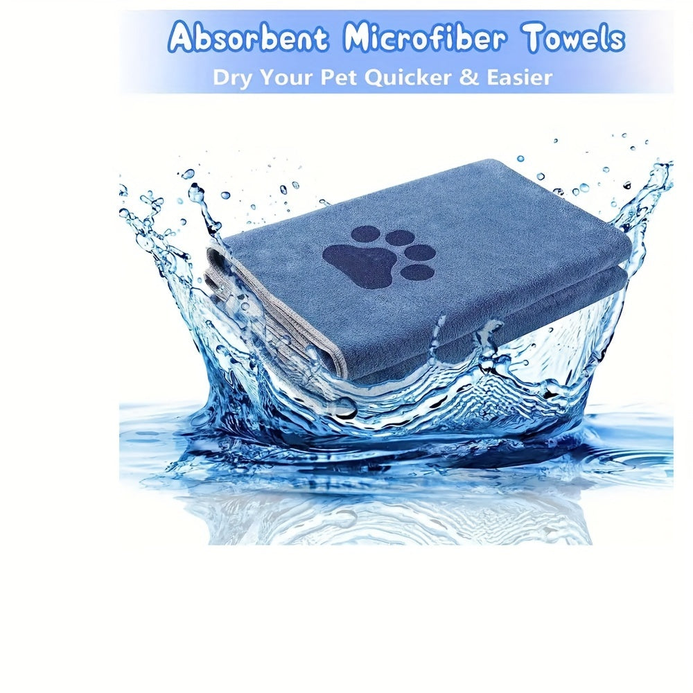 1pc Microfiber Pet Towels For Dogs And Cats, Quick-Dry And Absorbent, Durable And Fast-Drying, Efficient Bathing Time Care, With Paw Print Design